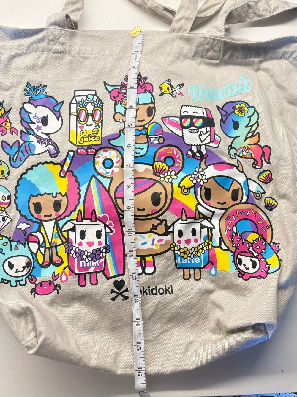 tokidoki Canvas Tote Bag - grey  with Multicolor Graphic - Picture 5 of 5